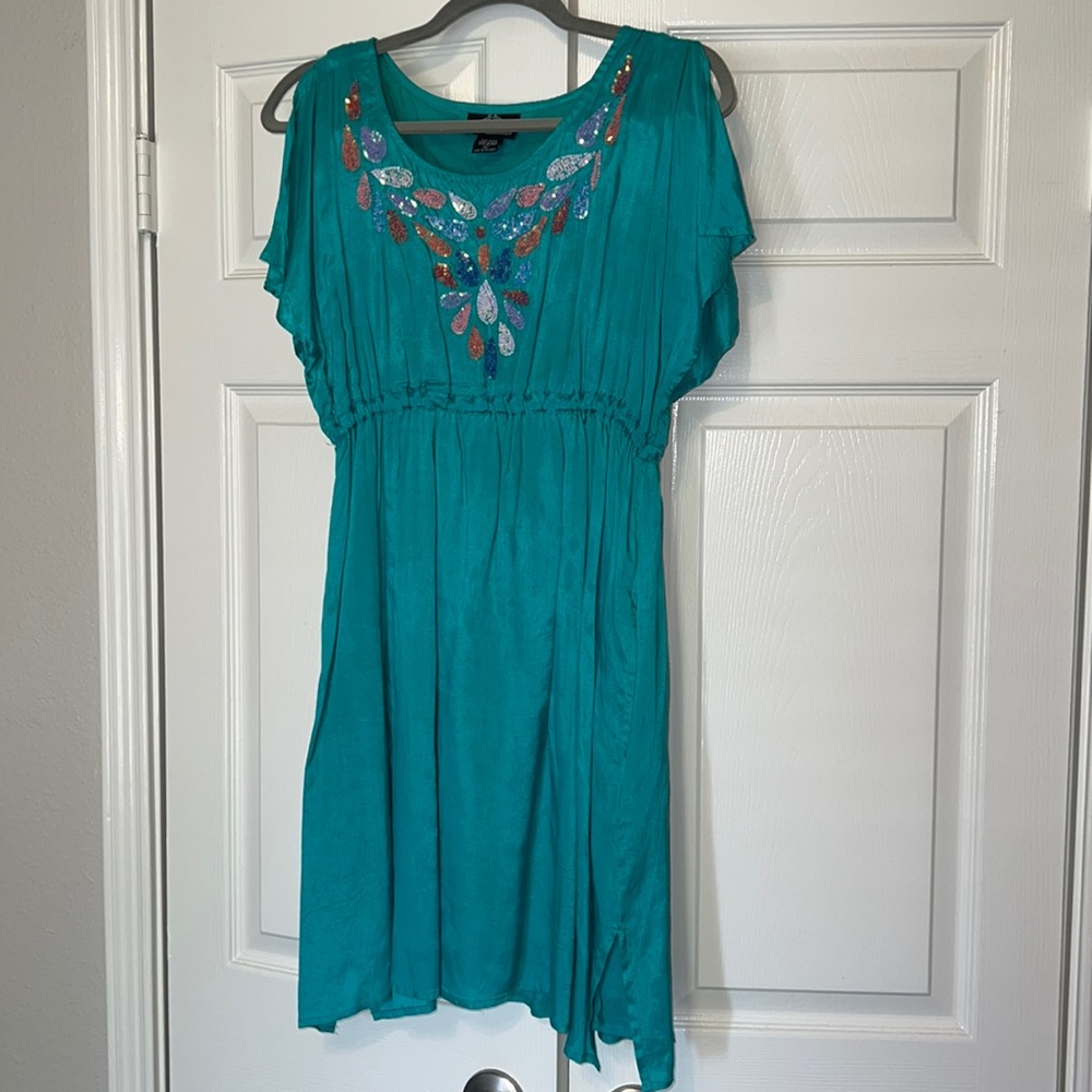 Large Aqua Dress with Colorful Sequins